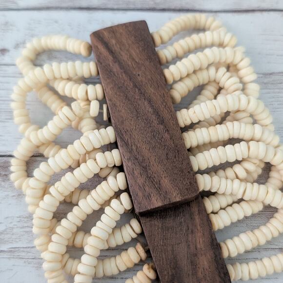Vintage Stretch Bracelet Wide Cream and Brown Statement - Picture 7 of 9
